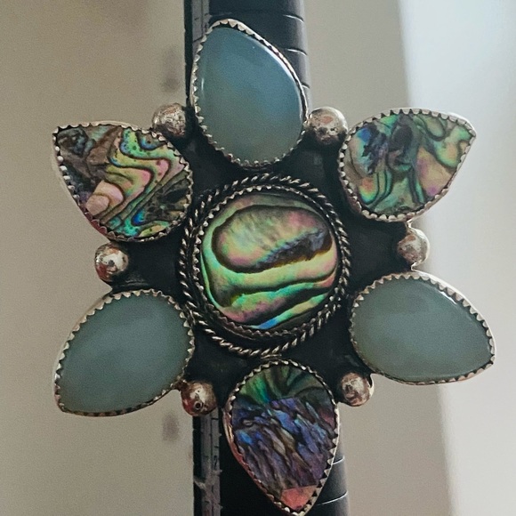 Native M&S statement CJ butler green onyx abalone sterling ring - Picture 4 of 6